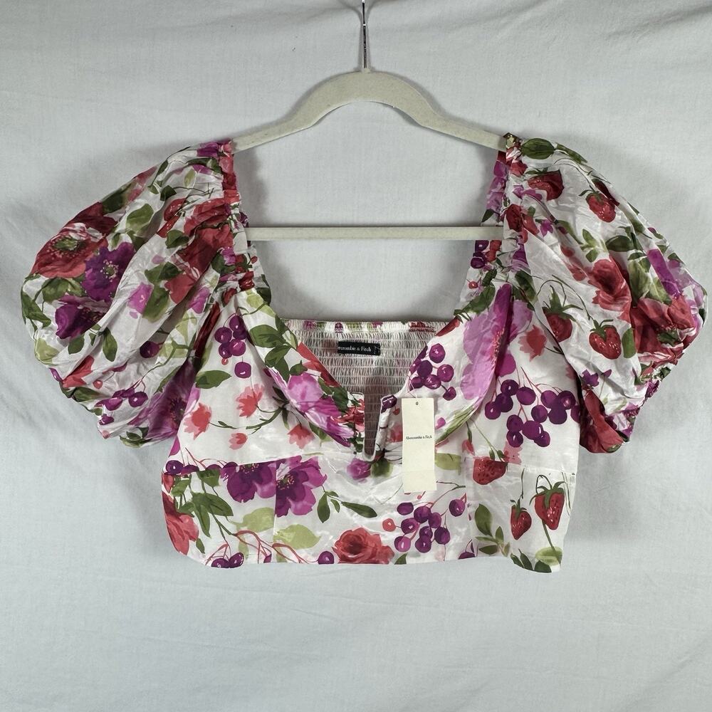 Abercrombie & Fitch NWT Puff Sleeve Notch Neck Cropped Top Sz XL, Romantic